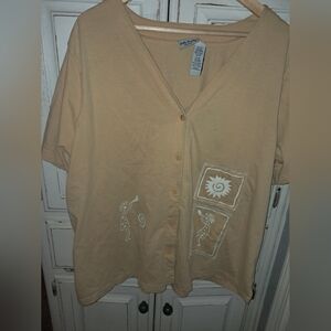 Vintage Yellow Button-Up Shirt w/ White Navajo Kokopelli Southwestern 26W/28W